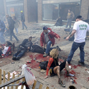 Injured people and debris